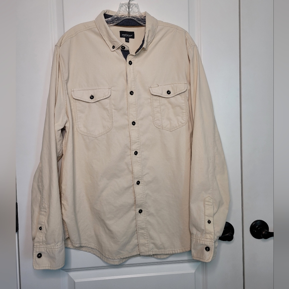 Jeremiah Mens Corduroy Button Down Shirt Western Cream Size XL